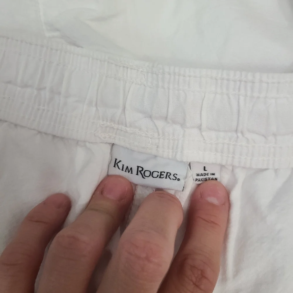 NWT Kim Rogers White 100% Cotton Womens Large Pull On Drawstring Short